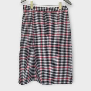 Plaid Houndstooth Pencil Skirt Womens 10 Navy Blue Red Plaid Preppy Offi…
